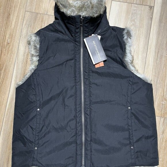 Weatherproof Jackets & Blazers - NWT Weatherproof Black Reversible Faux Fur Vest- Women Size Large